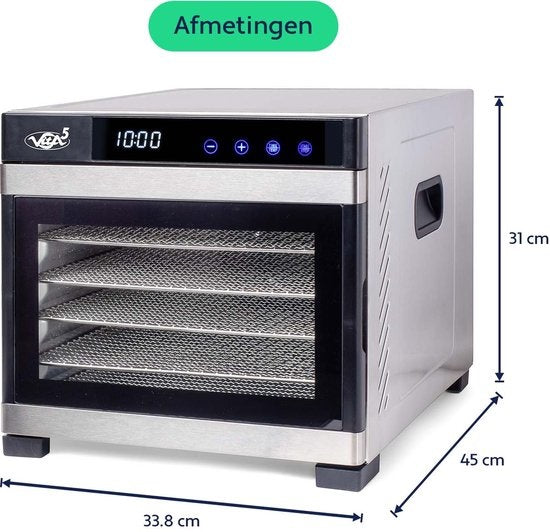 Vita5 Nobel PRO 6 Déshydrateur alimentaire - Four de séchage - acier inoxydable - minuterie 24 heures - panneau de contrôle LED - Déshydrateur - 6 couches