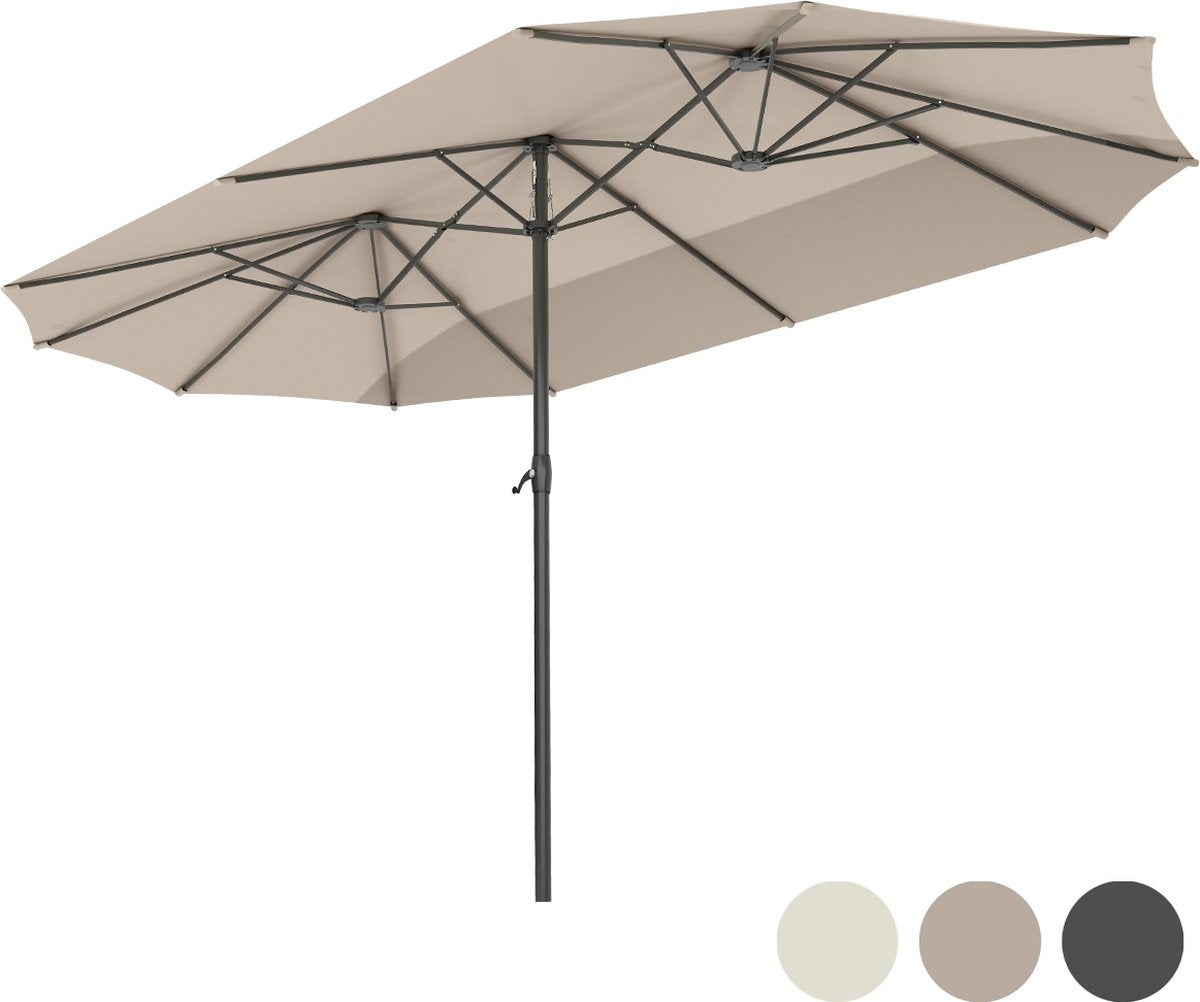 LifeGoods Parasol double - 270x460cm - jusqu'à 15 personnes - imperméable - avec housse - Taupe