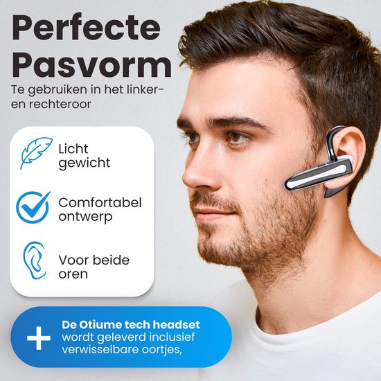 Otiume Wireless Headset PRO - Noise Canceling - Including Charging Case - Bluetooth 5.3 - Bluetooth Headset - Hands-free Calling Car - Earphones Wireless with Microphone