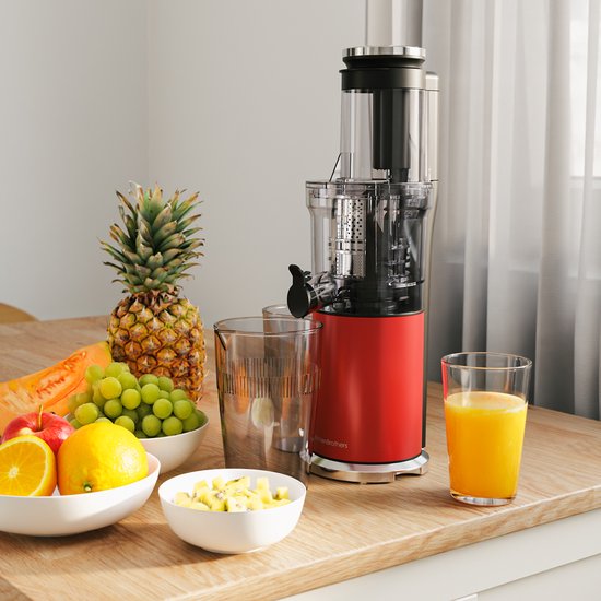 KitchenBrothers Slowjuicer - Vertical - Presse-agrumes - Presse-légumes et fruits - 80 mm - 750 ml - Rouge