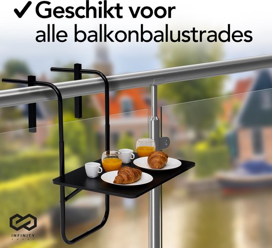 Infinity Goods Table de balcon - pliante - 40 x 60 CM - réglable - suspendue - noire
