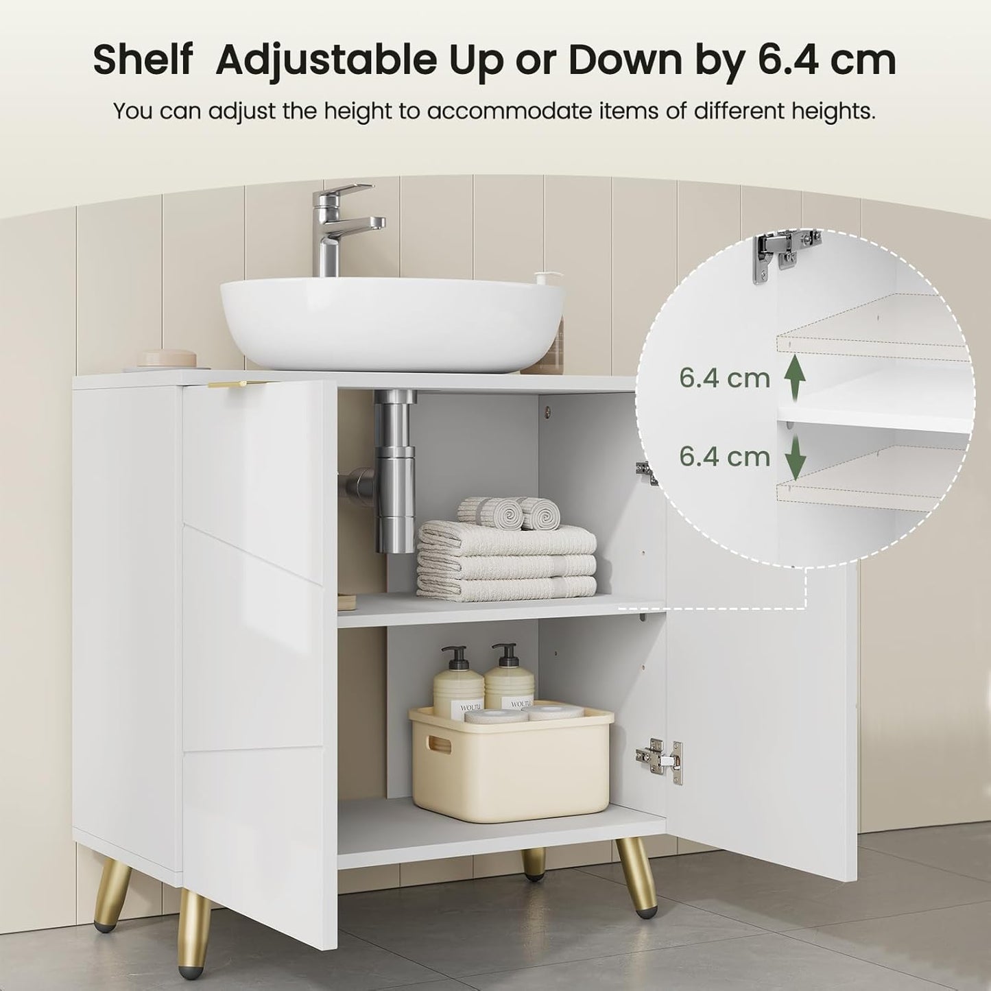 Meuble sous-lavabo EUGAD blanc brillant - 60 x 60 x 30 cm - 2 portes