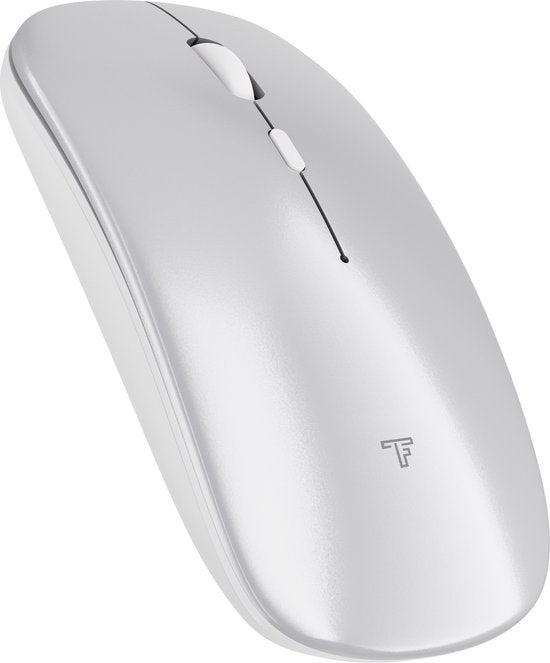 Souris sans fil Trendfield - Souris d'ordinateur rechargeable - Bluetooth - Souris ergonomique avec clic silencieux - Convient à tous les ordinateurs portables - Argent