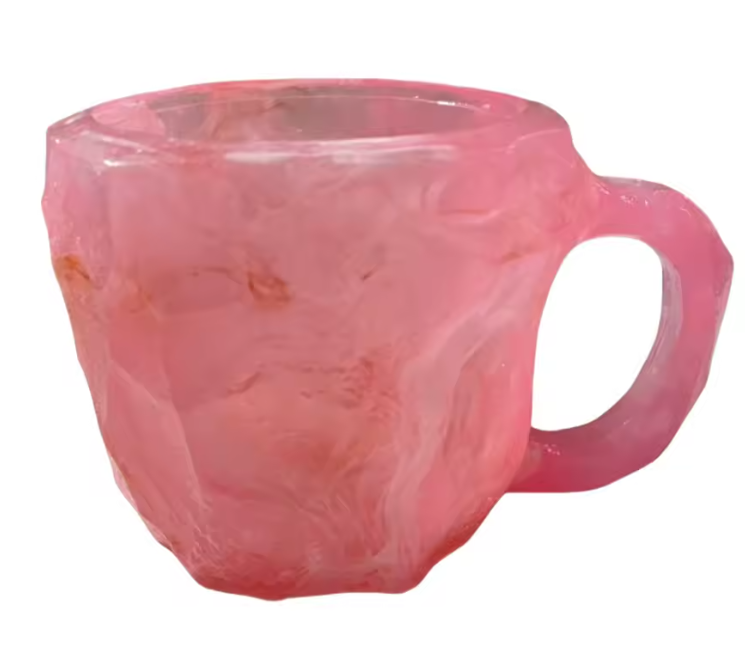 CrystalArt - Tasse à café en cristal minéral 300 ml rose - Tasse à thé élégante en résine