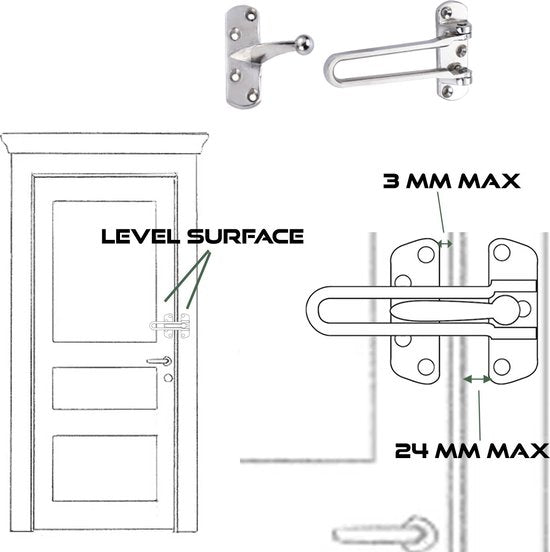 BRASQ Arrêtoir de porte avec matériel de fixation, argent - Sécurité des portes - Protection contre les effractions