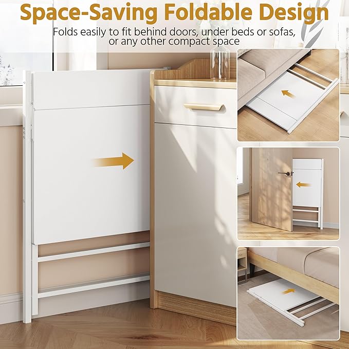 Bureau pliable Yaheetech 80 x 50 cm - Blanc - Bureau d'ordinateur avec support d'écran et étagère de rangement