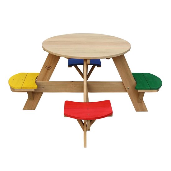 AXI Ufo Table de pique-nique ronde pour 4 enfants en couleurs arc-en-ciel - Table de pique-nique en bois - 120x120x56cm