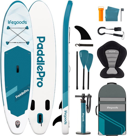 LifeGoods SUP Board All-round Compact - avec siège - capacité de charge de 100 KG - 300 x 76 cm - gonflable - ensemble complet de SUP - Deep Aqua
