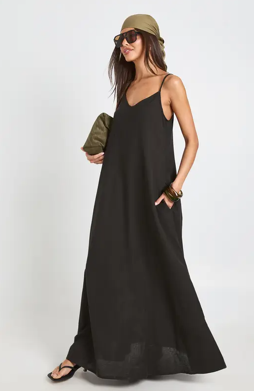 Robe longue à volants et mouchoir en lin - Taille 36
