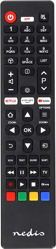 Télécommande de remplacement Nedis - Compatible avec : TCL/Thomson - Préprogrammée - 1 appareil - Bouton Amazon Prime / Netflix / YouTube - Infrarouge - Noir