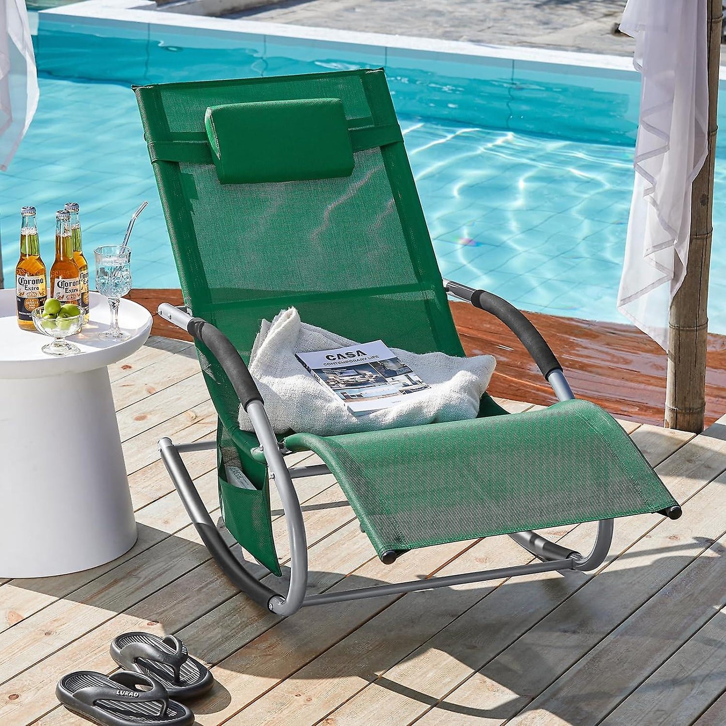 SoBuy - Chaise longue à bascule - Vert foncé - 150x63x83 cm