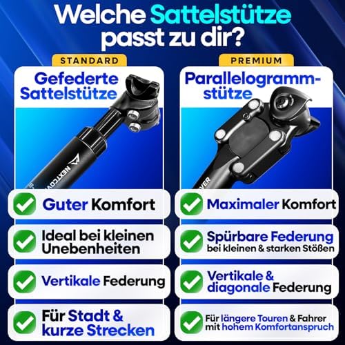 Tige de selle à suspension parallélogramme NEXTCOVER – L'originale – avec technologie Comfort-Spring, 27,2/30,9/31,6/34,9 mm
