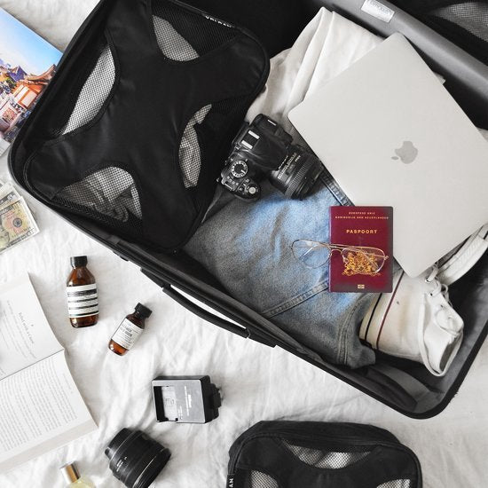 Volcan Packing Cubes - Kit d'organisation pour valise - 4 pièces - Cubes de voyage - Pour sac à dos et valise - Noir