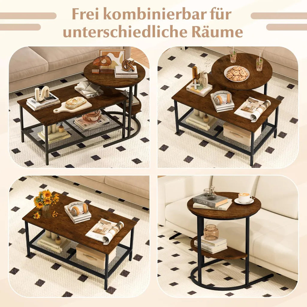 Coast Coffee Table Set of 2 - Table d'appoint ovale et ronde avec structure en métal - Brown