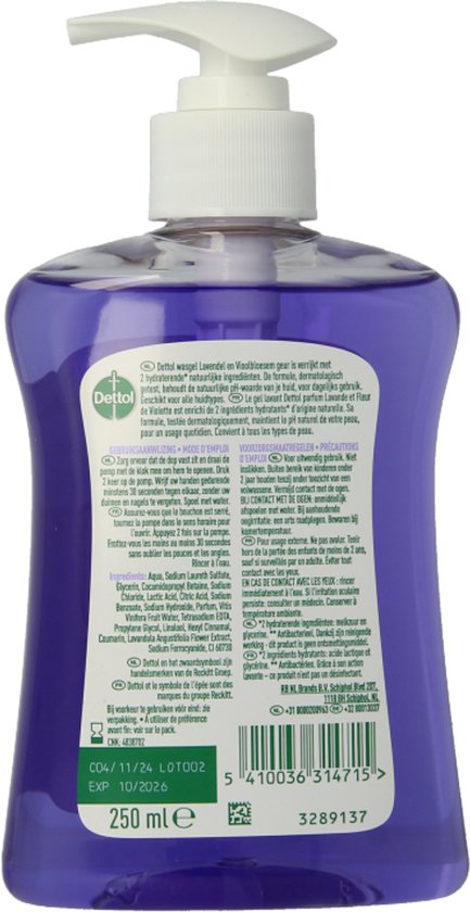 Dettol Gel lavant - Apaisant aux extraits de lavande et de raisin - Savon pour les mains - 250 ml