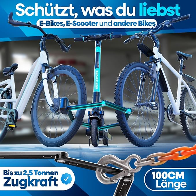 NEXTCOVER Cadenas pliable pour vélo - 100 cm - Acier au carbone trempé - 3 clés incluses