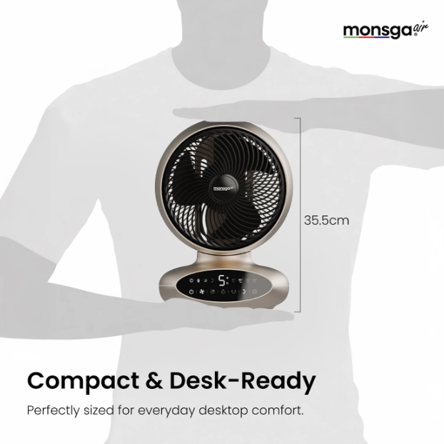 Ventilateur de table Monsga AC200 Turbo - 30 dB, ultra-silencieux - Oscillation à 360° - Télécommande