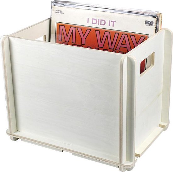 Caisse de rangement pour disques vinyles lp - stocker les disques dans une caisse de rangement pour disques lp - bois - blanc
