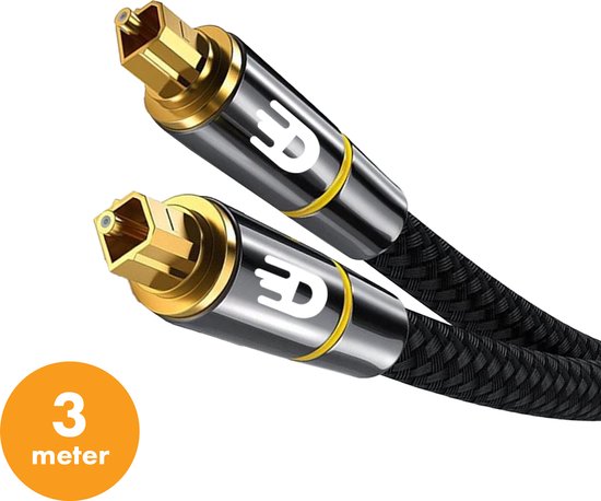Drivv. Premium Toslink Optical Cable Nylon - Câble audio optique - Mâle à Mâle - 3 mètres - Noir