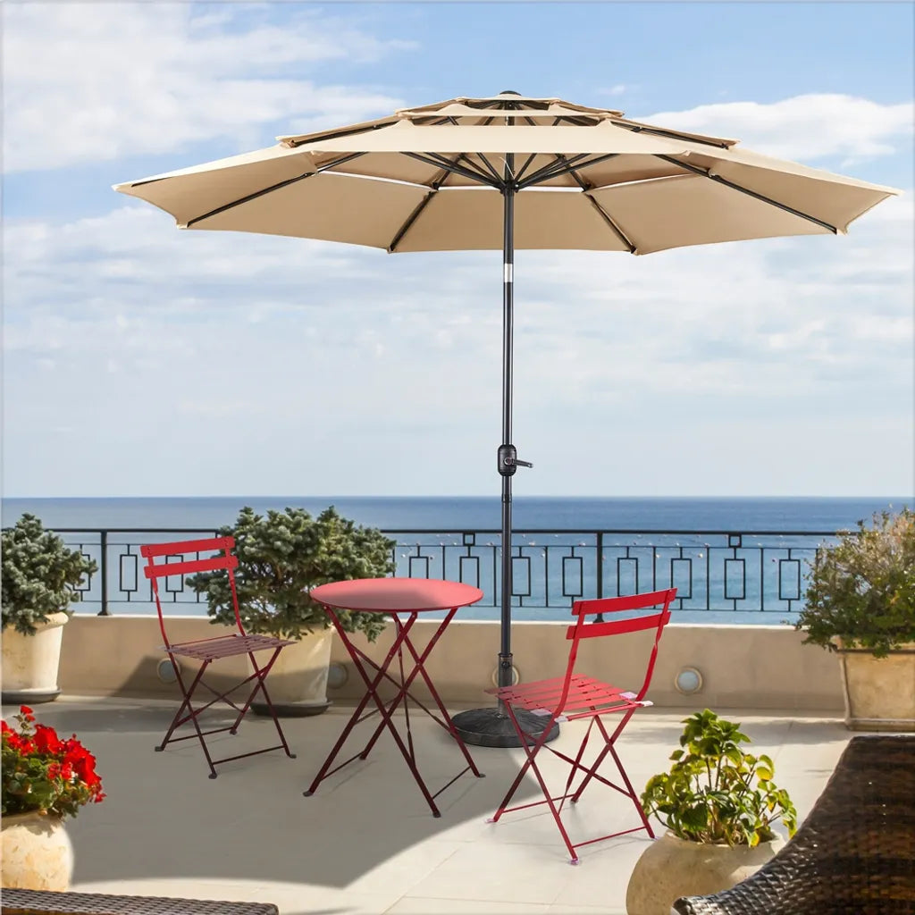 Parasol inclinable Yaheetech à 3 panneaux, Ø 324 cm, marron clair