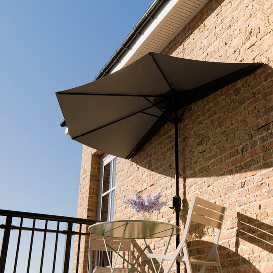 LifeGoods Parasol de balcon - Jardin - 270x135 cm - Parasol semi-circulaire - Imperméable - UPF50+ - Gris foncé