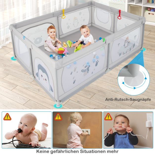 Coffre Coast Babybox avec 50 boules et 2 portes à fermeture éclair - Gris - 205 x 147 x 68,5 cm