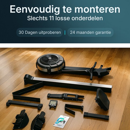 Rameur Flowsense à résistance pneumatique – Rameur professionnel – 10 niveaux de résistance – Pliable – Entraînement complet du corps – Application Bluetooth et écran LCD – Poids max. 200 kg – Rameurs – Pour la maison et la salle de sport