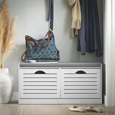 Armoire à chaussures SoBuy avec coussin d'assise - 2 volets - 94 x 30 x 47 cm - Blanc