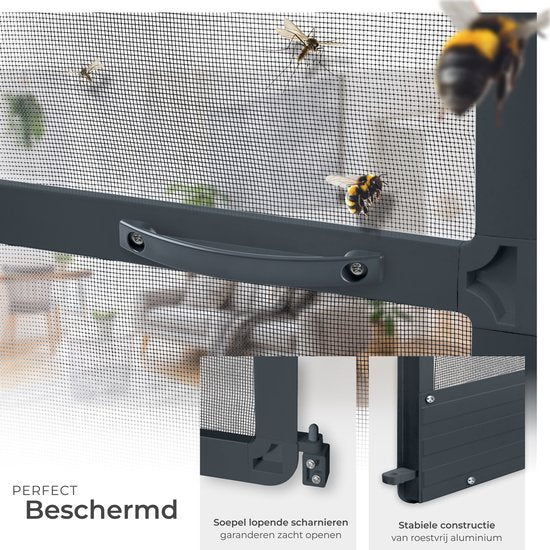 tectake® Porte moustiquaire 95 x 210 cm – Moustiquaire avec cadre en aluminium – Personnalisable – Toile anti-moustiques en fibre de verre – Résistante aux intempéries et aux UV – Matériel de montage inclus – Anthracite