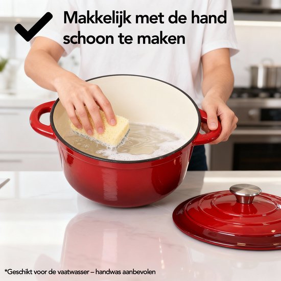 Casserole en fonte Aviro - Ø26CM - 5L - Toutes sources de chaleur y compris induction - Ragoût - Sans PFAS - Avec couvercle - Rouge