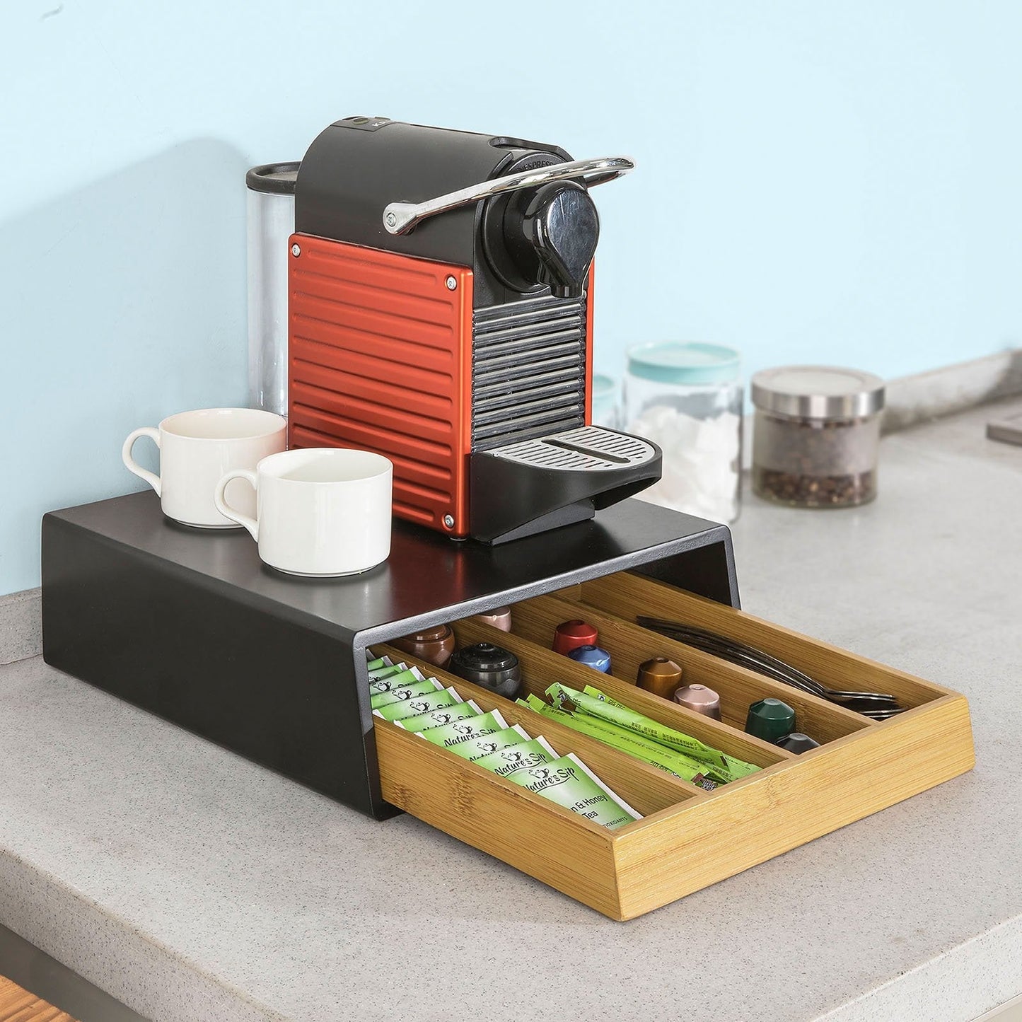 SoBuy Porte-capsules de café - Boîtier à tiroir - Noir