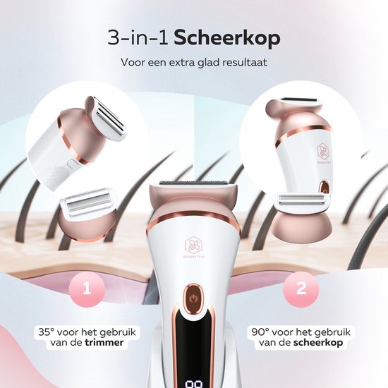 Beeperfect® 3 in 1 Ladyshaves For Women Prime - Rasoir féminin - Tondeuse bikini - Rechargeable - Étanche - 3 accessoires