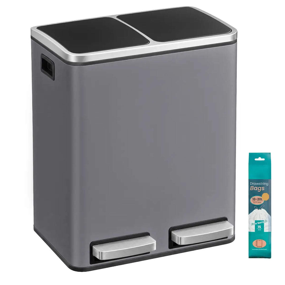 Poubelle JOYFURNOS 16 L - 41,8 × 35,9 × 44,5 cm - Gris - Double compartiment avec fermeture amortie