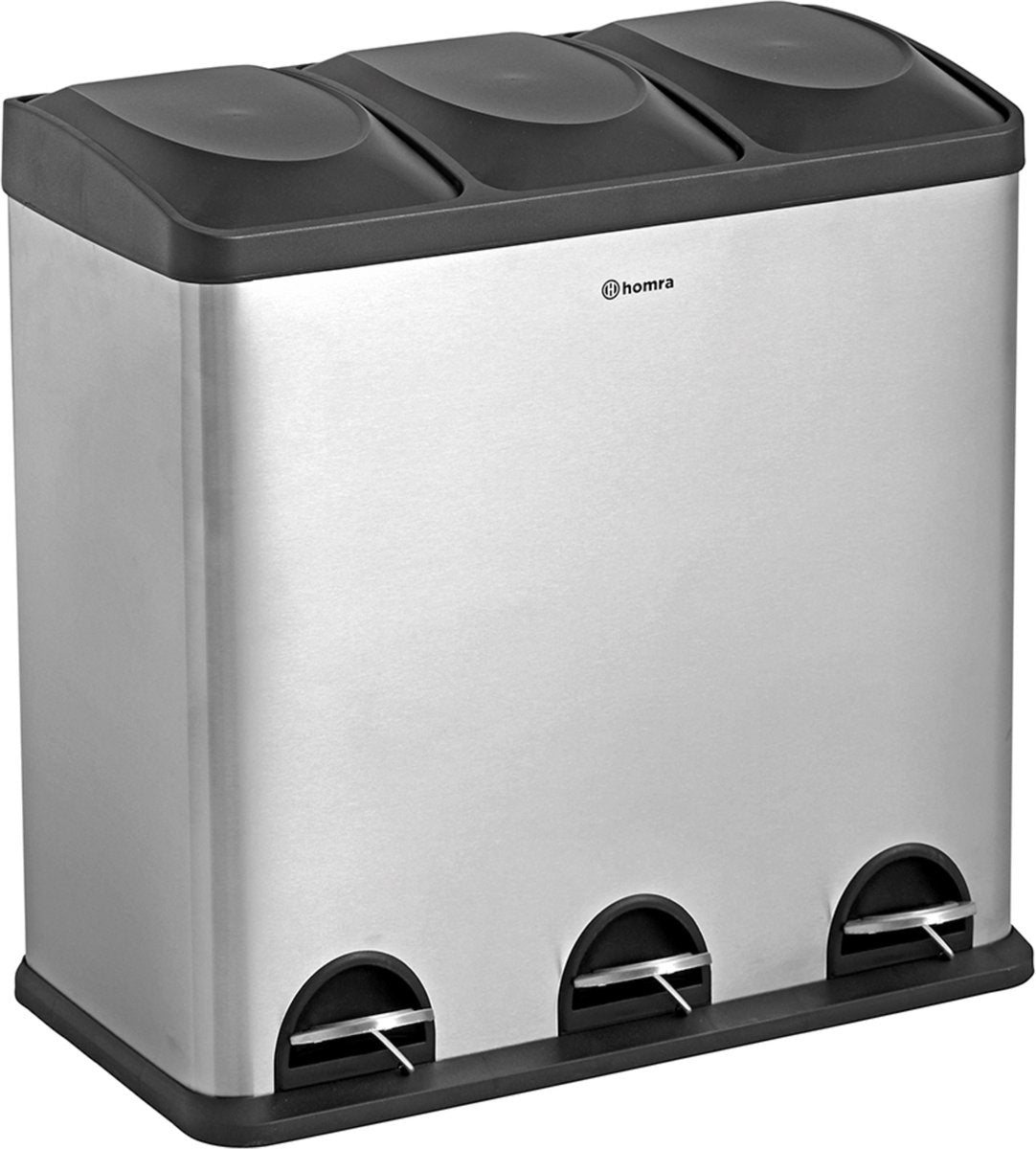 Poubelle 3 compartiments - Homra MAXER - Poubelle 60 litres (3x 20L) - acier inoxydable - Argenté