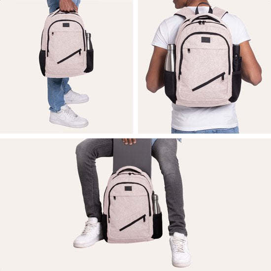 TRVLMORE Sac à dos à vie - Sac à dos avec compartiment pour ordinateur portable de 15,6 pouces - Cartable - Résistant aux éclaboussures - Hommes et femmes - Garçons et filles - 28L - Rose