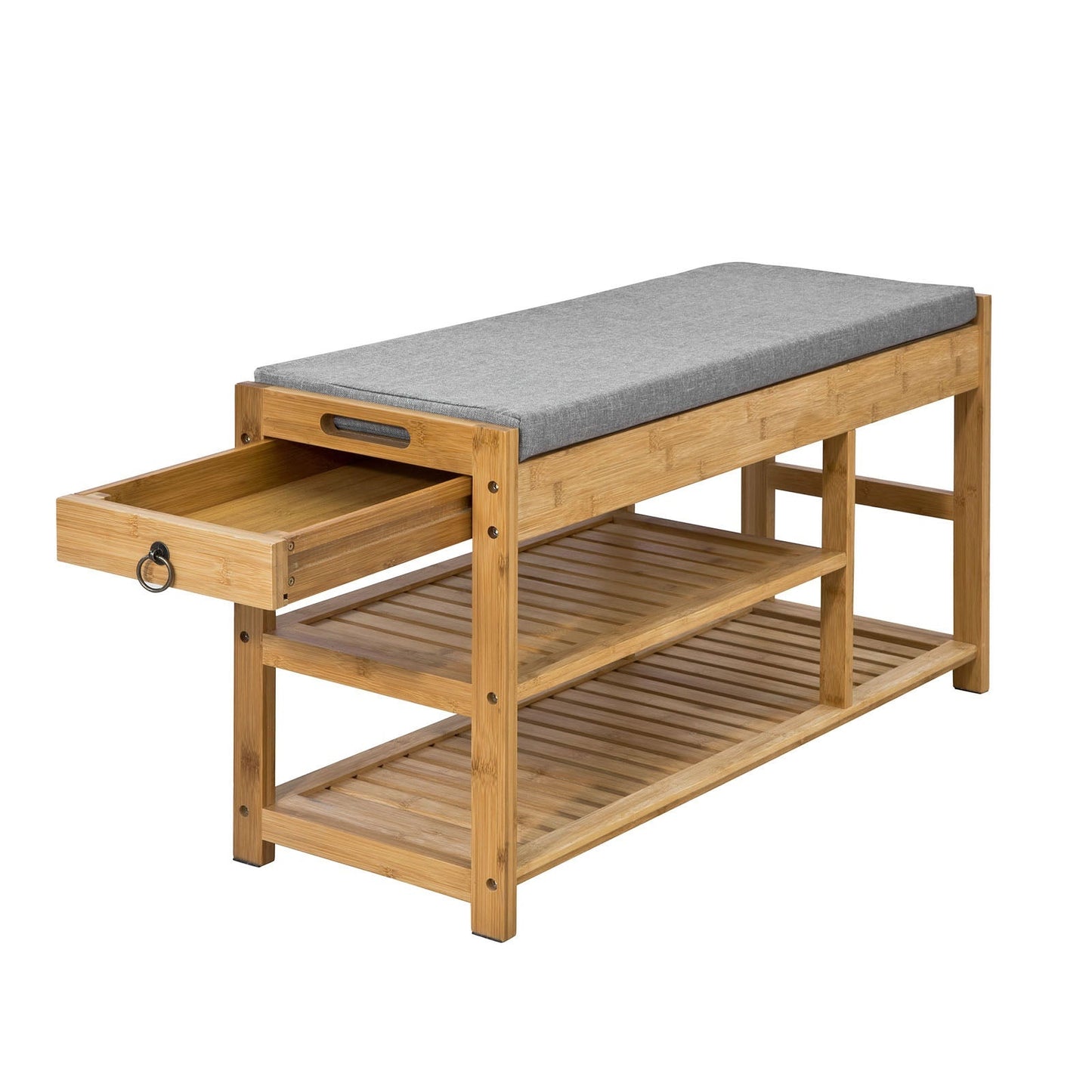SoBuy FSR47-N Meuble à chaussures avec coussin de siège Tiroirs - Bambou - Avec 3 étagères