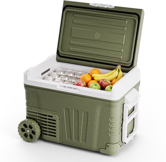 Auronic Electric Cool Box - Compresseur - 35L - 12V et 240 volts - Réfrigérateur de camping - Frigobox Car - Avec roues et poignée - Vert