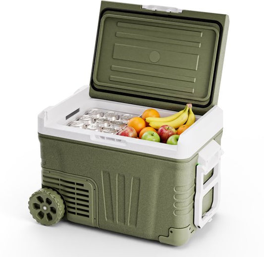 Auronic Electric Cool Box - Compresseur - 35L - 12V et 240 volts - Réfrigérateur de camping - Frigobox Car - Avec roues et poignée - Vert