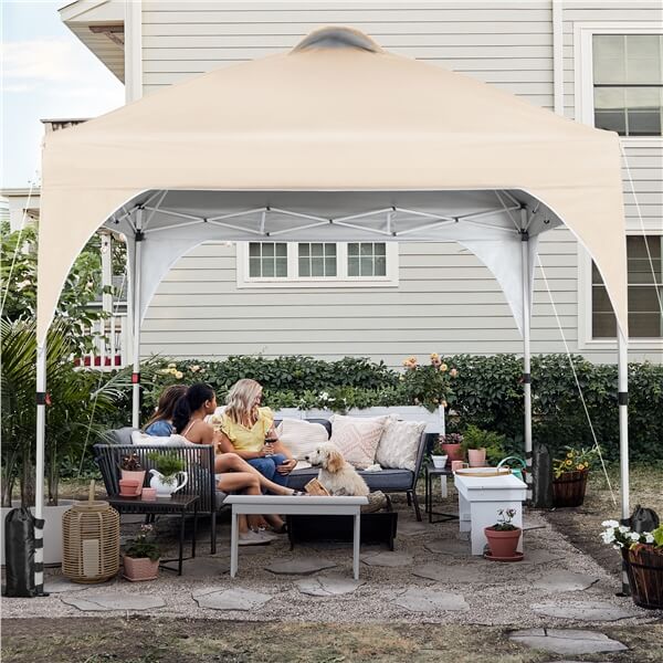 SOBERINE Pavillon pliant pop-up 3 × 3 m avec sac à roulettes, sacs de sable et piquets, beige