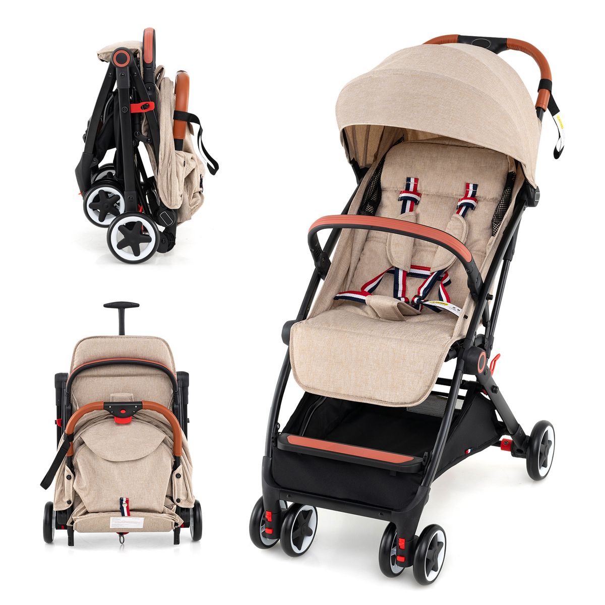 Poussette pliable Coast - dossier et repose-pieds réglables - roues amortissantes - beige