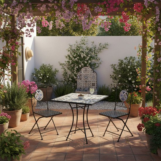 Table de bistrot AXI Camilla - Bleu clair – Table de jardin en métal – Carrée – 60 x 60 x 75 cm - Effet mosaïque – Incrustée de carreaux en céramique – Pour le jardin, la terrasse et le balcon