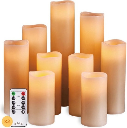 Bougies LED Goliving avec télécommande - flamme mobile - cire véritable - 2 télécommandes - lot de 9
