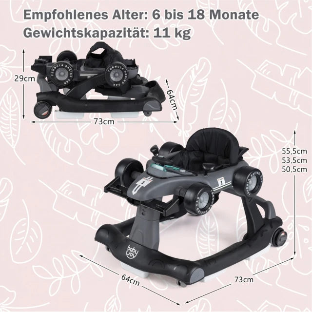 Coast Baby Walker 4-en-1 – Transat pliable avec musique et lumières – Gris foncé