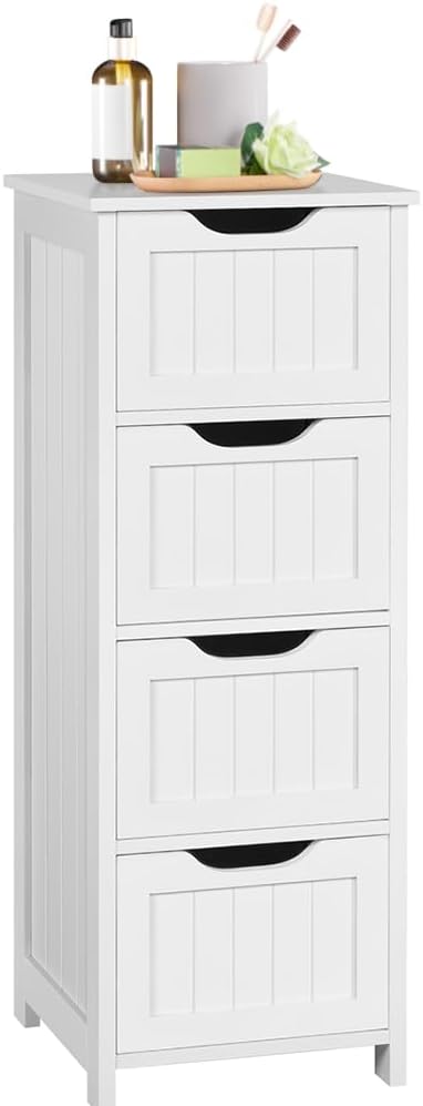 Armoire de salle de bains Yaheetech 30 x 30 x 82 cm - Blanche - Armoire de rangement sur pied à 4 tiroirs