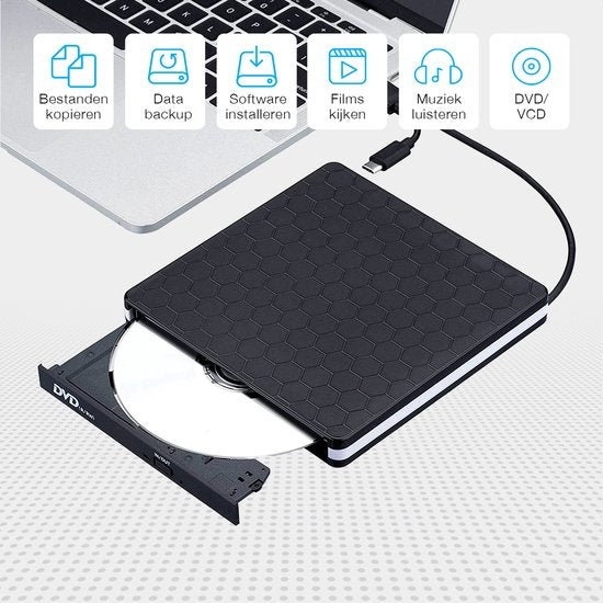 Auronic Lecteur DVD externe - Pour ordinateur portable et graveur - USB 3.0 ou USB C - Windows, MacOS & Linux - Livré avec housse et câble