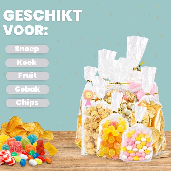 Feestio Party Bags Mix Set - 300 Pieces - Candy Bags - Treat Bags Children's Party - Cellophane Bags Transparent - Gift Bags - Candy Bag