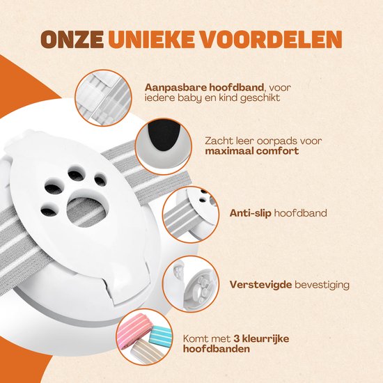 Vulpes Goods® BabyCare - Hearing Protection Kids PRO - Protège-oreilles certifié pour bébé - Convient aux bébés et aux jeunes enfants jusqu'à 36 mois - Réduction du bruit de 25 dB pour une protection auditive maximale - 3 bandeaux et un sac de transport i
