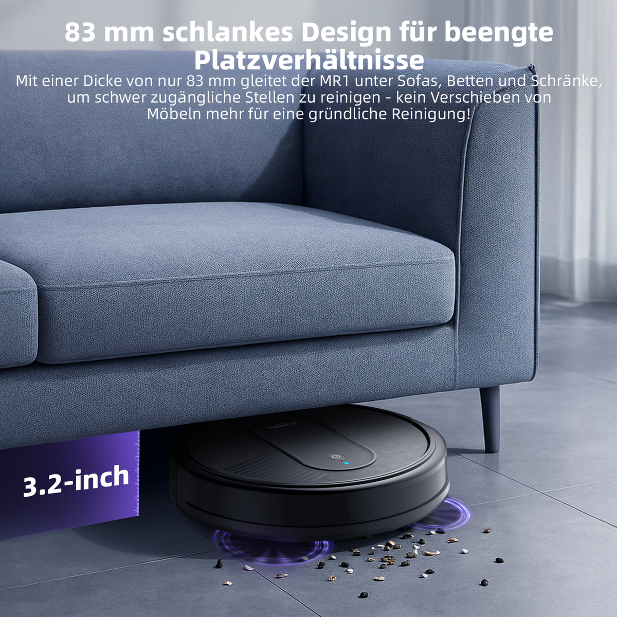 monsga « Robot aspirateur MONSGA MR1, aspirateur robot à puissante aspiration de 3 000 Pa, ultra-fin de 3,2 pouces, 140 min d'autonomie, robot aspirateur pour sols durs/moquettes à poils courts/poils d'animaux, commande par télécommande/application/voix,
