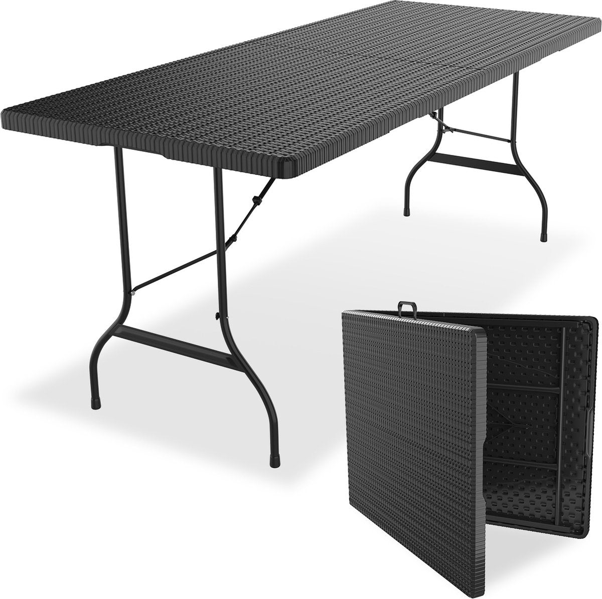 LifeGoods Table pliante - 180 cm - Table de camping - 6 à 8 personnes - Table pliante - Noir