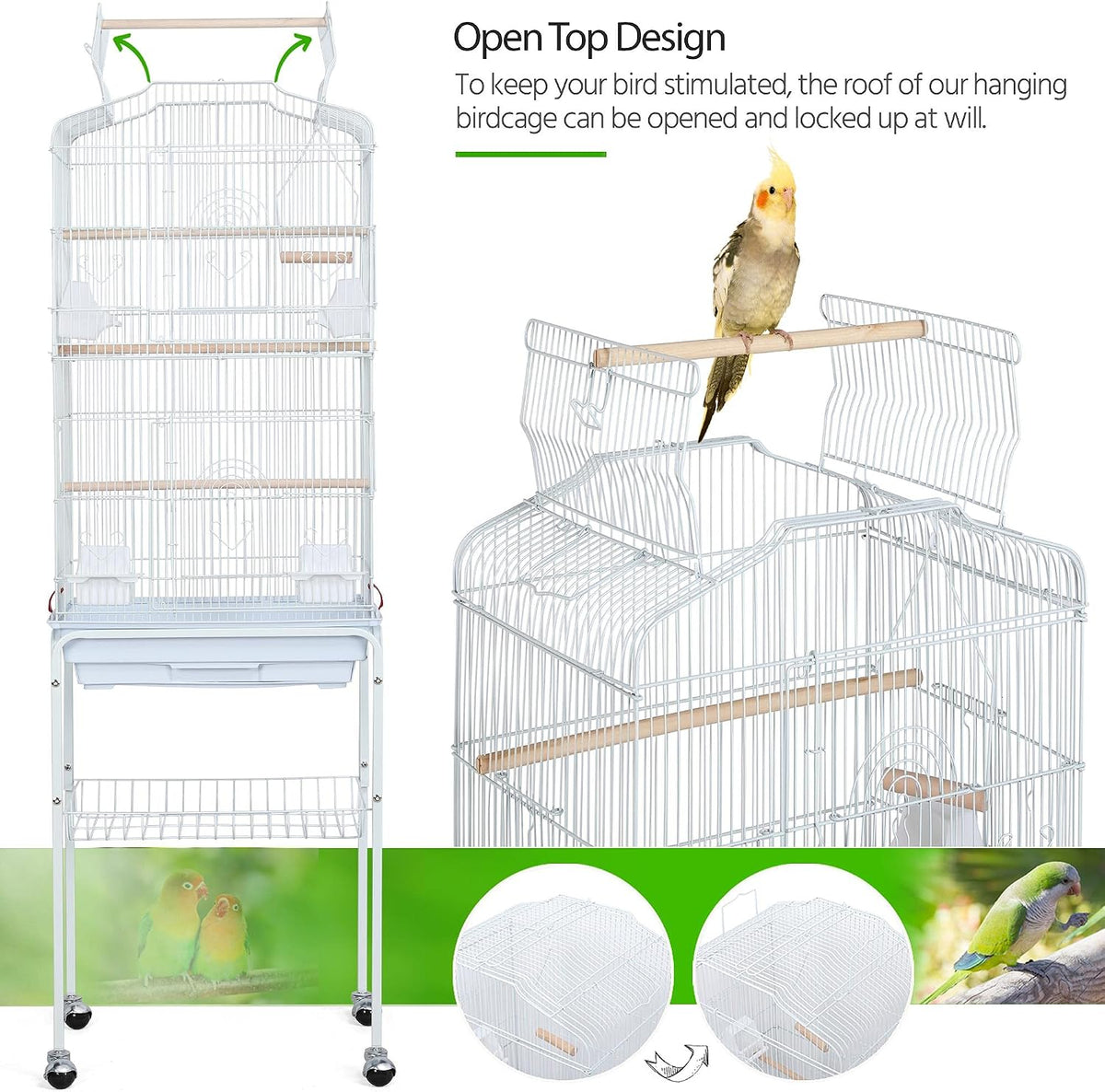 Cage à oiseaux Yaheetech XXL avec support - 46 x 35,5 x 158 cm - Blanche